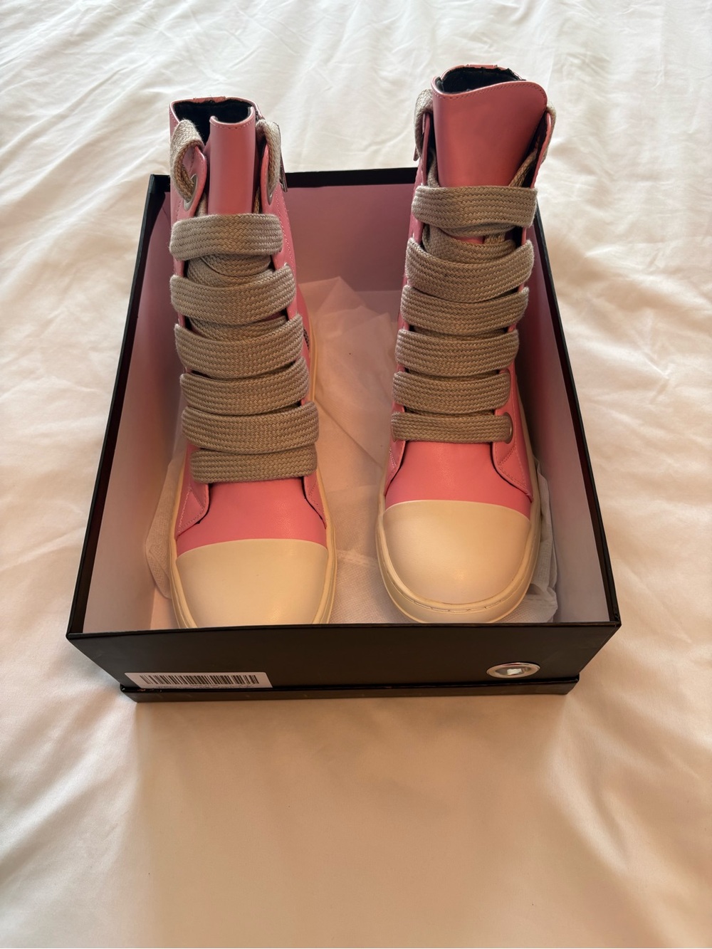 Impremey Pink and White Lace-Up High-Top Boots